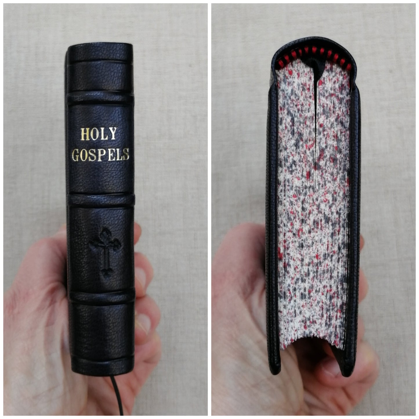 Leatherbound Book of Gospels, A-7 sized, Black Goatskin, Fr Lazarus Moore translation