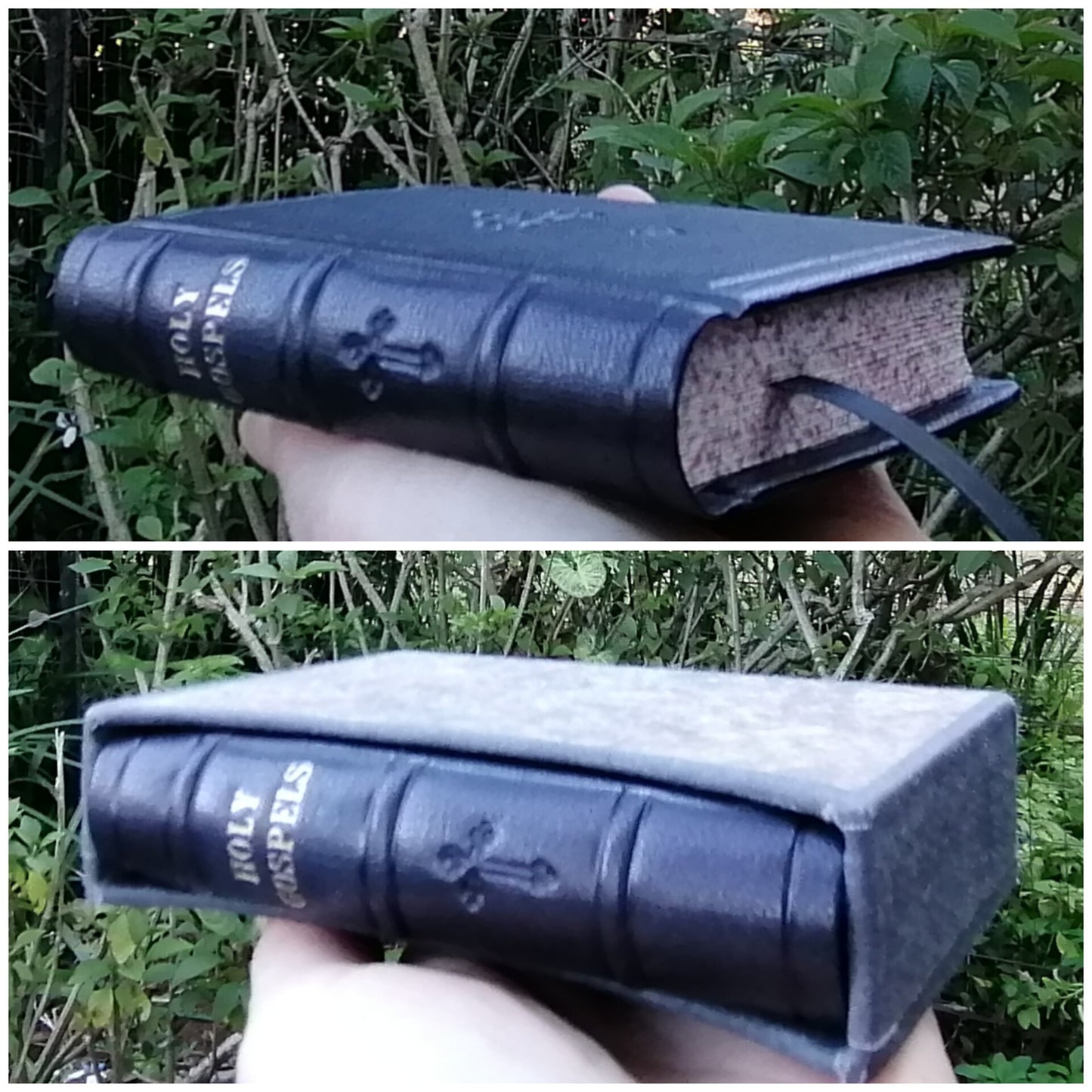 Leatherbound Book of Gospels, A-7 sized, Black Goatskin, Fr Lazarus Moore translation