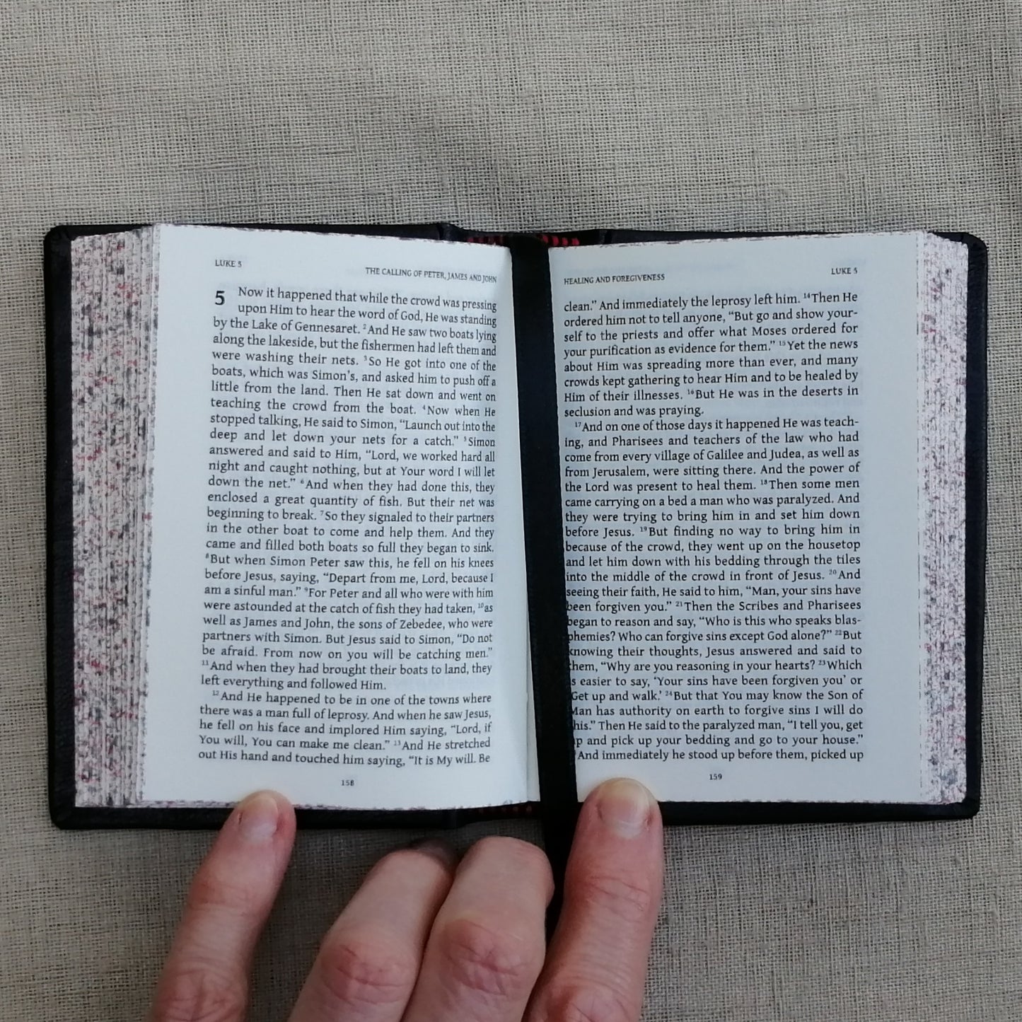 Leatherbound Book of Gospels, A-7 sized, Black Goatskin, Fr Lazarus Moore translation