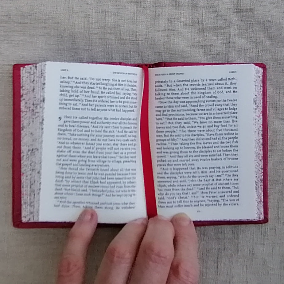 Leatherbound Book of Gospels, A-7 sized, Red Goatskin, Fr Lazarus Moore translation