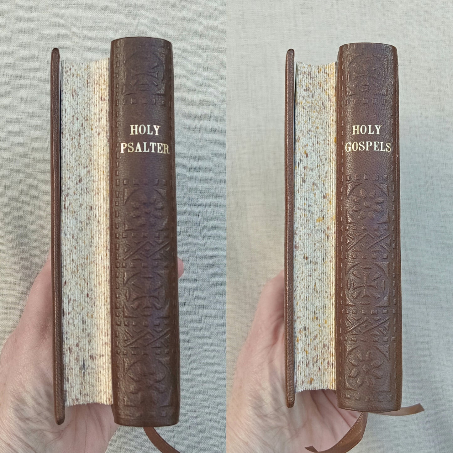 Dos-à-dos binding of Psalter and Gospels, Brown Goatskin