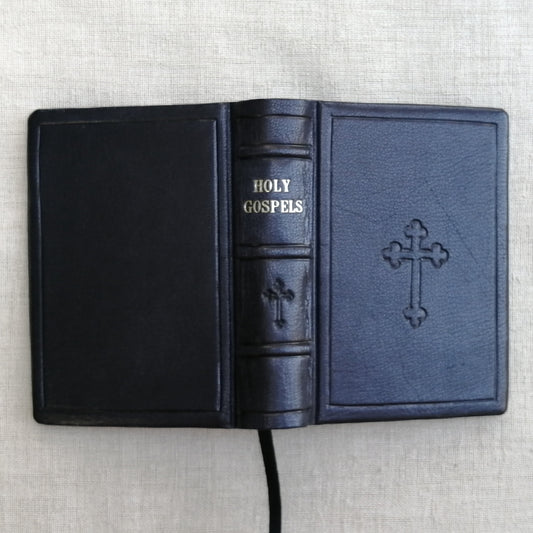 Leatherbound Book of Gospels, A-7 sized, Black Goatskin, Fr Lazarus Moore translation