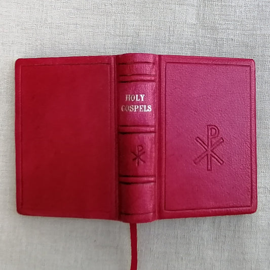 Leatherbound Book of Gospels, A-7 sized, Red Goatskin, Fr Lazarus Moore translation