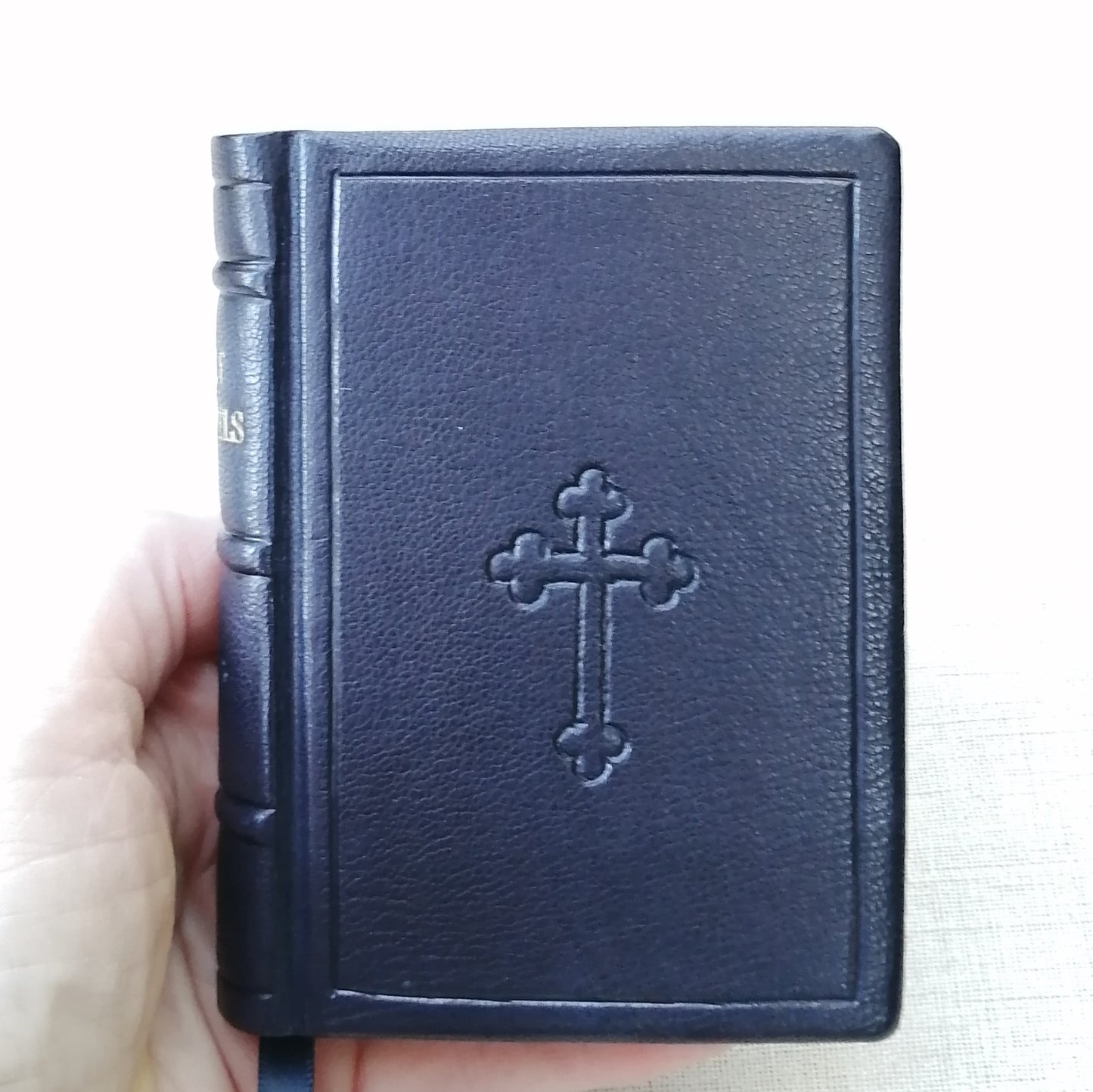 Leatherbound Book of Gospels, A-7 sized, Black Goatskin, Fr Lazarus Moore translation
