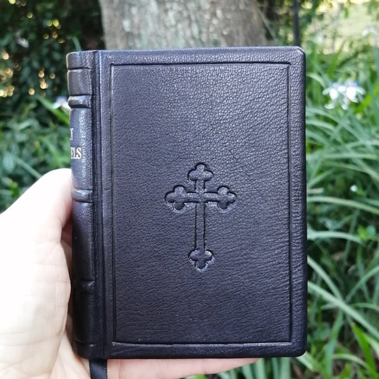 Leatherbound Book of Gospels, A-7 sized, Black Goatskin, Fr Lazarus Moore translation